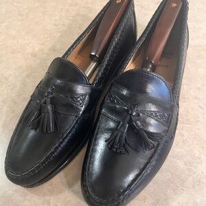 Allen Edmonds Maxfield Black Leather Woven Detail Tassel Loafers